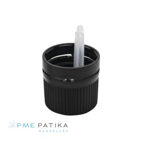   18mm garanciazáras fekete cseppentőbetétes műanyag kupak (folyadéküveghez)
