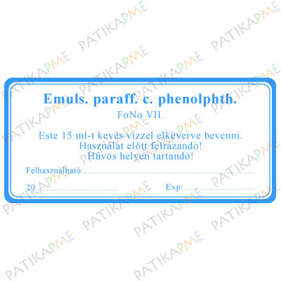 30*60mm Belsőleg-"Emuls. paraff. c. phenolphth." címke (1000db/tek)