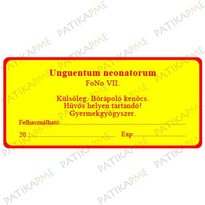 20*55mm Külsőleg- Unguentum neonatorum sárga címke (1000db/tek)